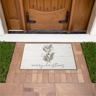 Rustic Deer Christmas Merry Christmas Holiday Doormat