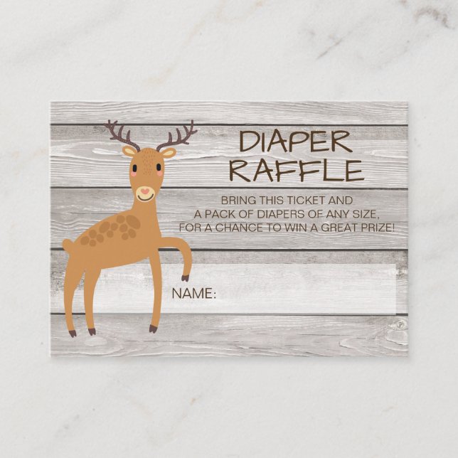 Rustic deer diaper raffle ticket enclosure card (Front)