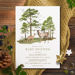 Rustic Deer Fawn Neutral Woodland Baby Shower Invitation