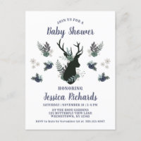 Rustic Deer Head Blue Floral Modern Baby Shower