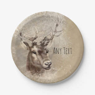 Rustic Deer Head Country Wedding Party Paper Plate