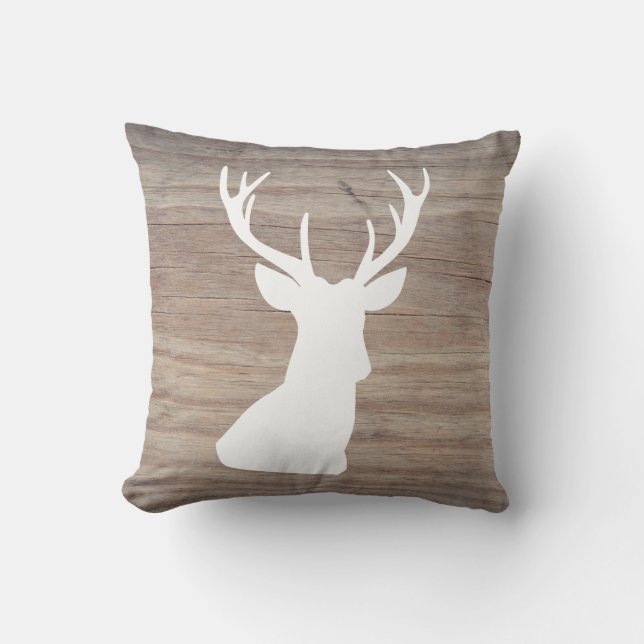 Rustic Deer Head Silhouette Wood Cushion (Front)
