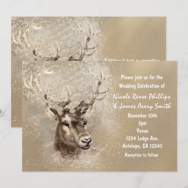 Rustic Deer Head Winter Wedding Invitations (Front/Back)