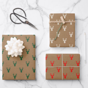 Rustic Deer Heads Kraft Wrapping Paper Sheets