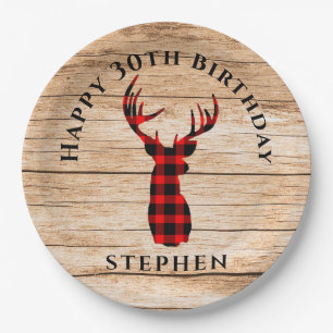 Rustic Deer Hunter Theme 30th Birthday Party Paper Plate