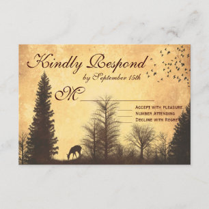 Rustic Deer in Trees Country Wedding RSVP Cards