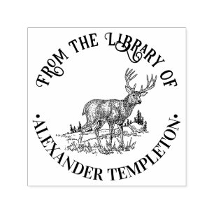 Rustic Deer in Wild Round Library Book Name Self-inking Stamp