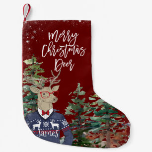 rustic deer merry christmas holiday small christmas stocking