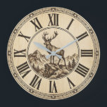 Rustic Deer Mountain Wall Clock | Wood-Look Cabin<br><div class="desc">Bring the majestic spirit of the mountains into your home with this stunning rustic deer mountain wall clock that celebrates the beauty of wildlife in its natural habitat. 🦌 Featuring a noble stag standing proudly on a rocky cliff with snow-capped mountains and pine trees in the background, all crafted on...</div>