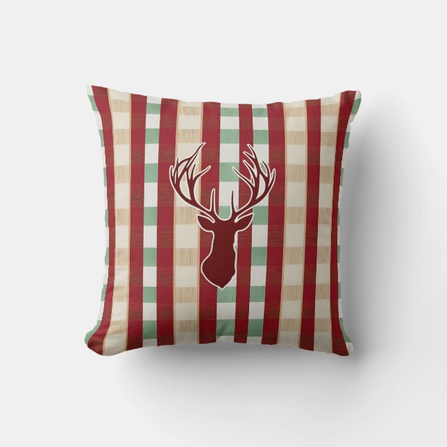 Rustic Deer Plaid Christmas Pattern Cushion (Front)