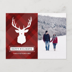 RUSTIC DEER RED CHRISTMAS PHOTO POSTCARD