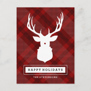 RUSTIC DEER RED CHRISTMAS POSTCARD