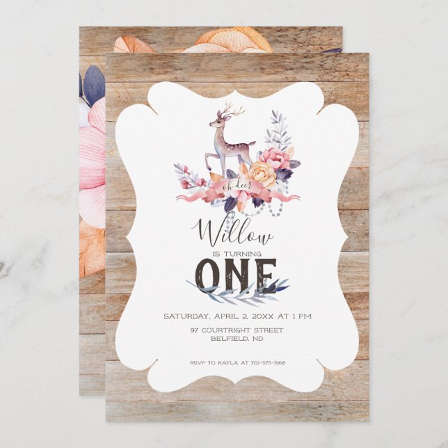 Rustic Deer Spring Birthday Invitation (Front/Back)