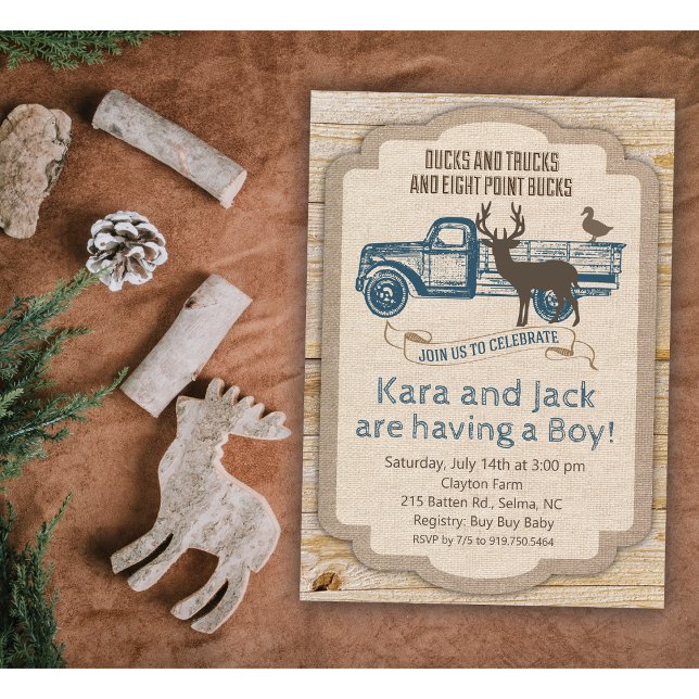 Rustic Deer Truck Boy Baby Shower Invitation (Creator Uploaded)