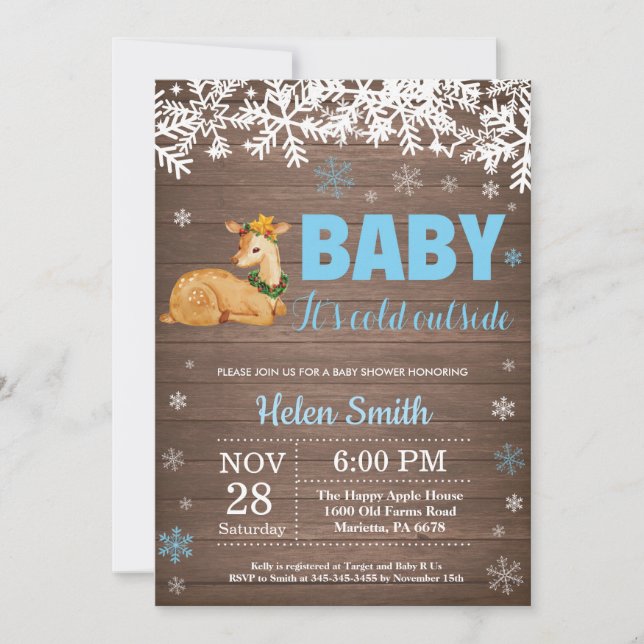 Rustic Deer Winter Boy Baby Shower Invitation (Front)