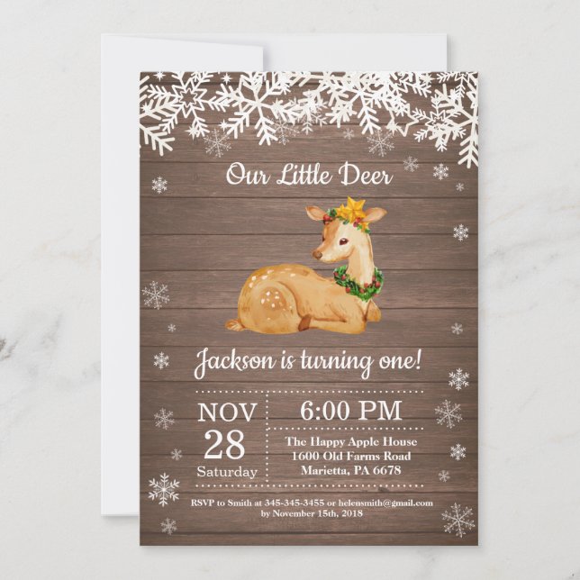 Rustic Deer Winter Boy Birthday Invitation (Front)
