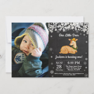 Rustic Deer Winter Boy Birthday Photo Invitation
