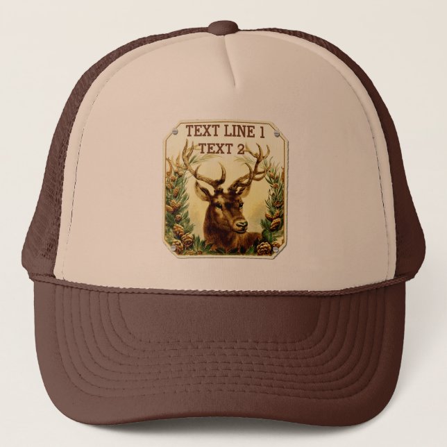 Rustic Deer with Pine Cones Personalised Trucker Hat (Front)