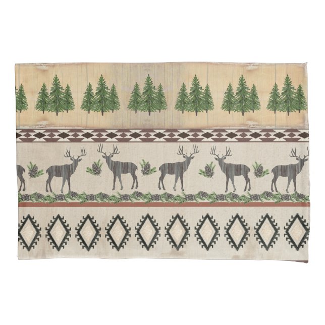 Rustic Deer Woods Western Sportsman Tribal Cabin Pillowcase (Front)