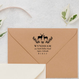 Rustic Deer Wreath Monogram Name Address Self-inking Stamp