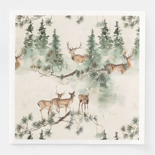 Rustic deers and conifers  napkin (Front)