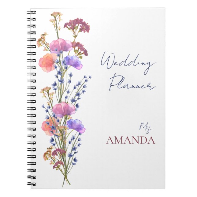 Rustic Delicate Acrylic Floral Bouquet Wedding Notebook (Front)