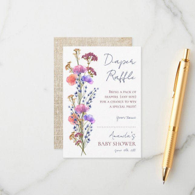 Rustic Delicate Acrylic Floral Diaper Raffle  Enclosure Card (Front/Back In Situ)