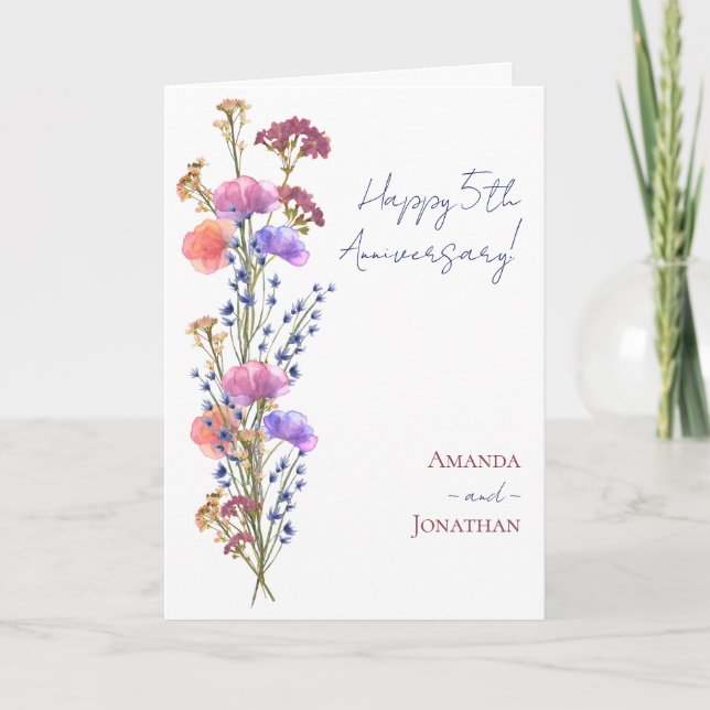 Rustic Delicate Acrylic Floral + Jute Anniversary Card (Front)