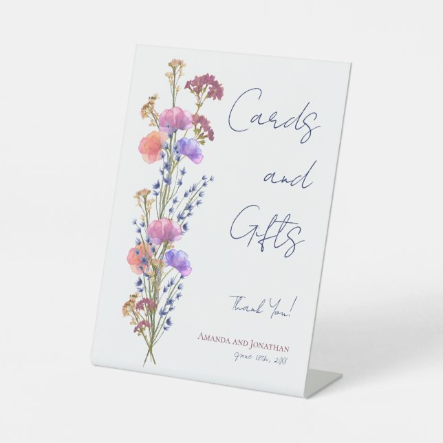 Rustic Delicate Acrylic Floral Wedding Cards&Gifts Pedestal Sign (Front)