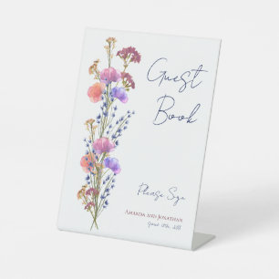 Rustic Delicate Acrylic Floral Wedding Guest Book Pedestal Sign