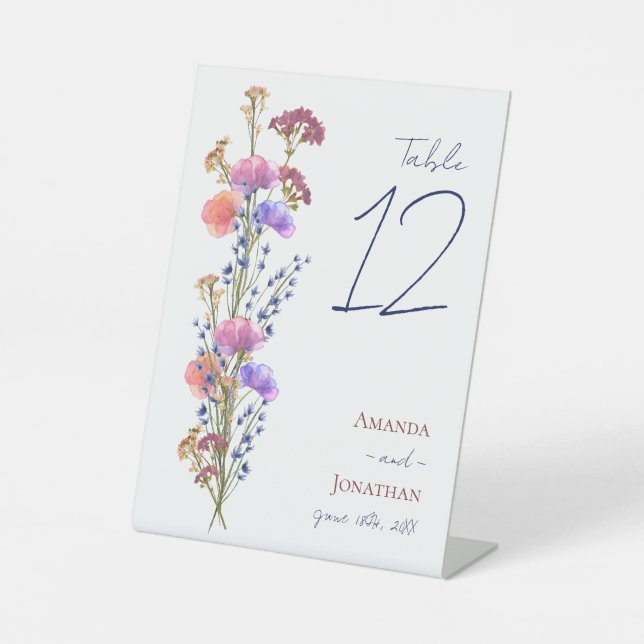 Rustic Delicate Acrylic Floral Wedding Table No. Pedestal Sign (Front)