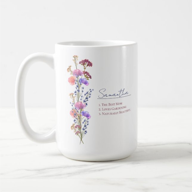 Rustic Delicate Acrylic Wildflower Personalized Coffee Mug (Left)