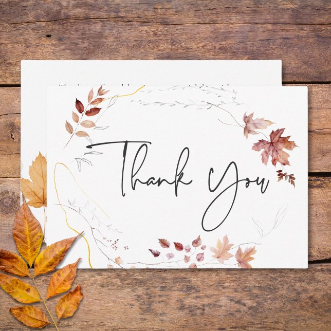 Rustic Delicate Burgundy Rust Fall Leaves Wedding Thank You Card (Rustic Delicate Burgundy Rust Fall Leaves Wedding Thank You Card)