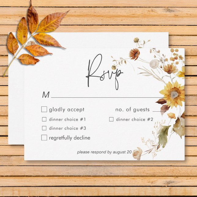 Rustic Delicate Fall Floral Wreath Wedding Dinner RSVP Card (Rustic Delicate Fall Floral Wreath Wedding Dinner RSVP Card)