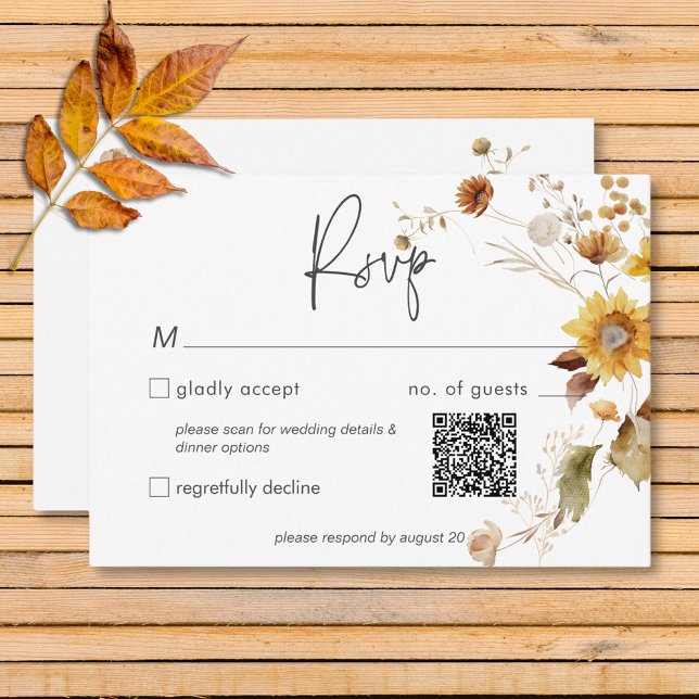 Rustic Delicate Fall Floral Wreath Wedding QR Code RSVP Card (Rustic Delicate Fall Floral Wreath Wedding QR Code RSVP Card)