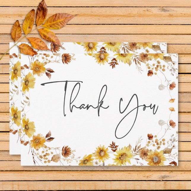 Rustic Delicate Fall Floral Wreath Wedding Thank You Card (Rustic Delicate Fall Floral Wreath Wedding Thank You Card)