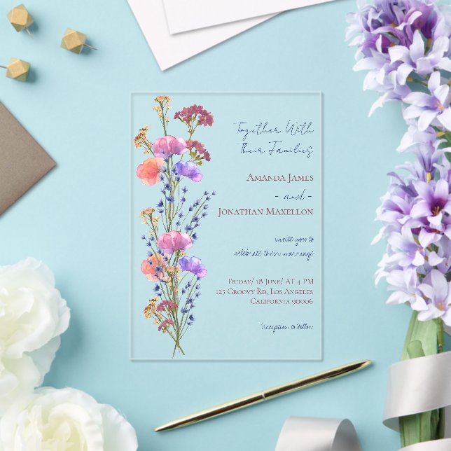 Rustic Delicate Floral Bouquet Wedding Acrylic Invitations (Insitu (Wedding))