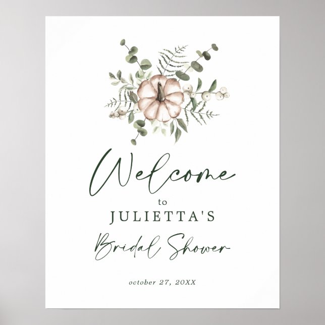 Rustic Delicate Pumpkin Bridal Shower Welcome Sign (Front)