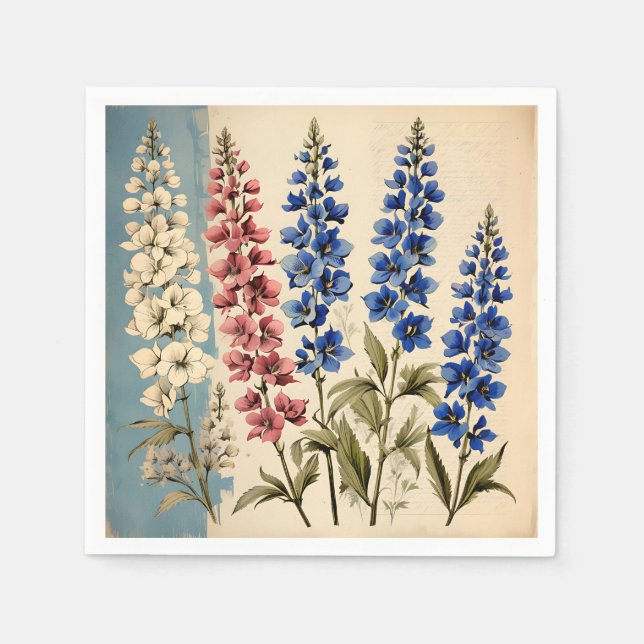 Rustic Delphinium Botanical Napkin (Front)