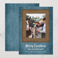 Rustic Denim and Brown Damask Christmas Photo