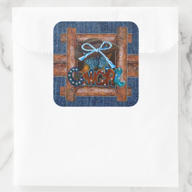 Rustic Denim Cowgirl Square Sticker (Bag)