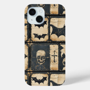 Rustic Denim Halloween Patchwork Pattern iPhone 15 Case