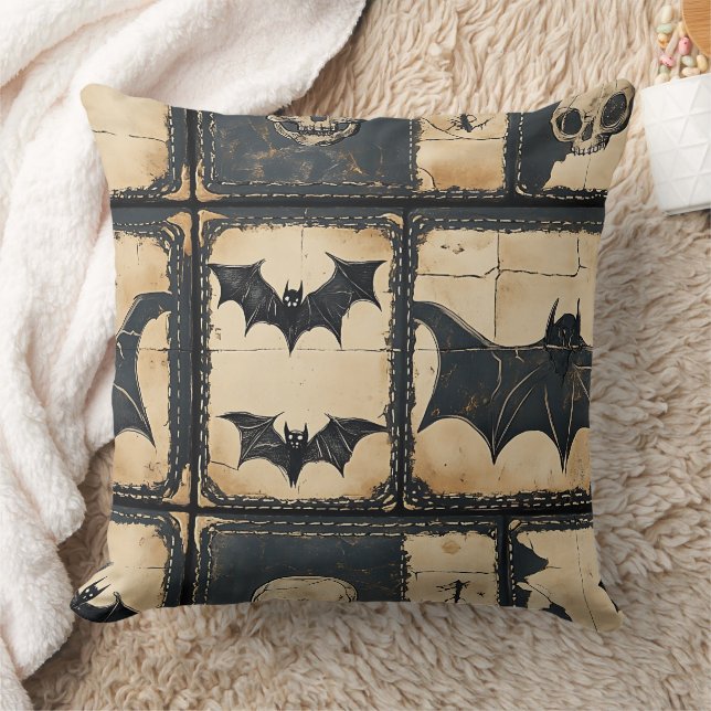 Rustic Denim Halloween Patchwork Pattern Cushion (Blanket)