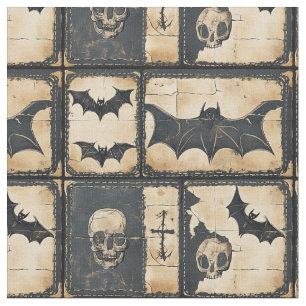 Rustic Denim Halloween Patchwork Pattern Fabric