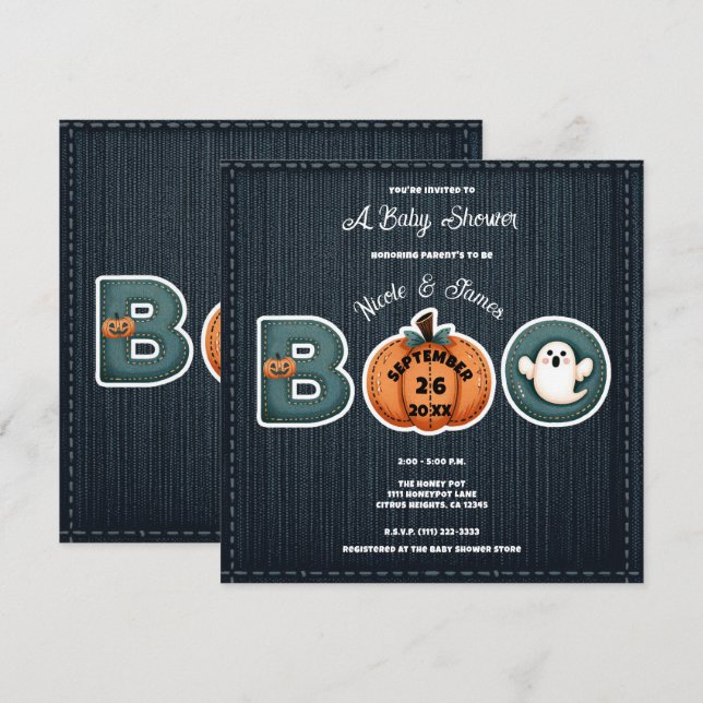 Rustic Denim Jean Pumpkin Ghost BOO Baby Shower  Menu (Front/Back)