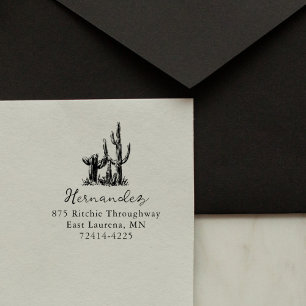Rustic Desert Cacti Script Return Address Rubber Stamp