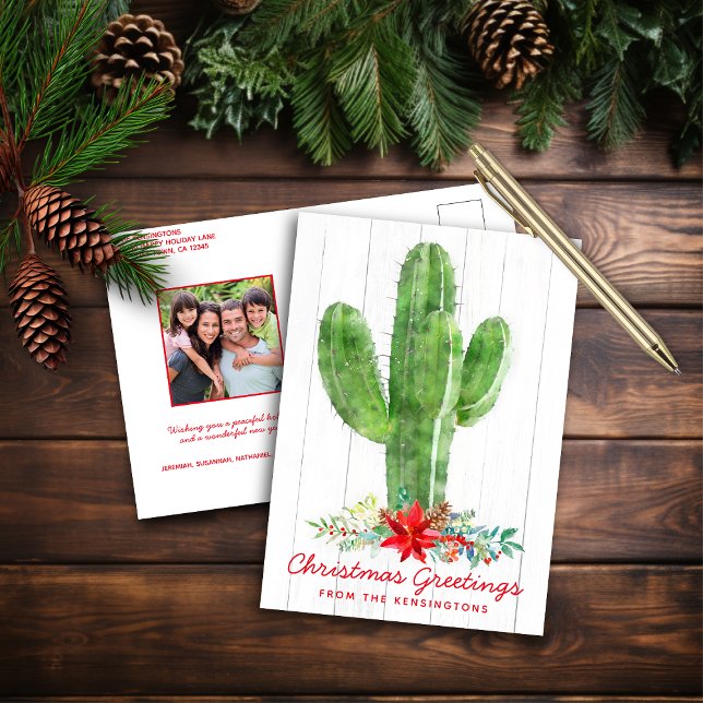 Rustic Desert Cactus Christmas Holiday Photo Postcard (Rustic Desert Cactus Christmas Holiday Photo Postcard)