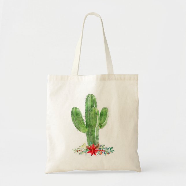 Rustic Desert Cactus Christmas Holiday Tote Bag (Front)