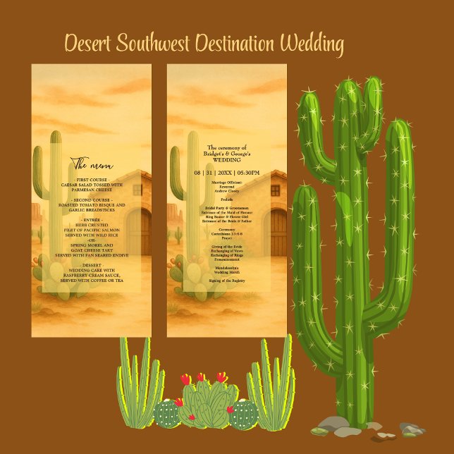 Rustic Desert Southwest Terracotta Wedding Dinner Program (Creator Uploaded)