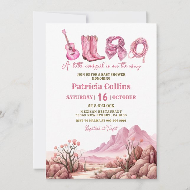 Rustic Desert Succulent Cactus Girl Baby Shower Invitation (Front)